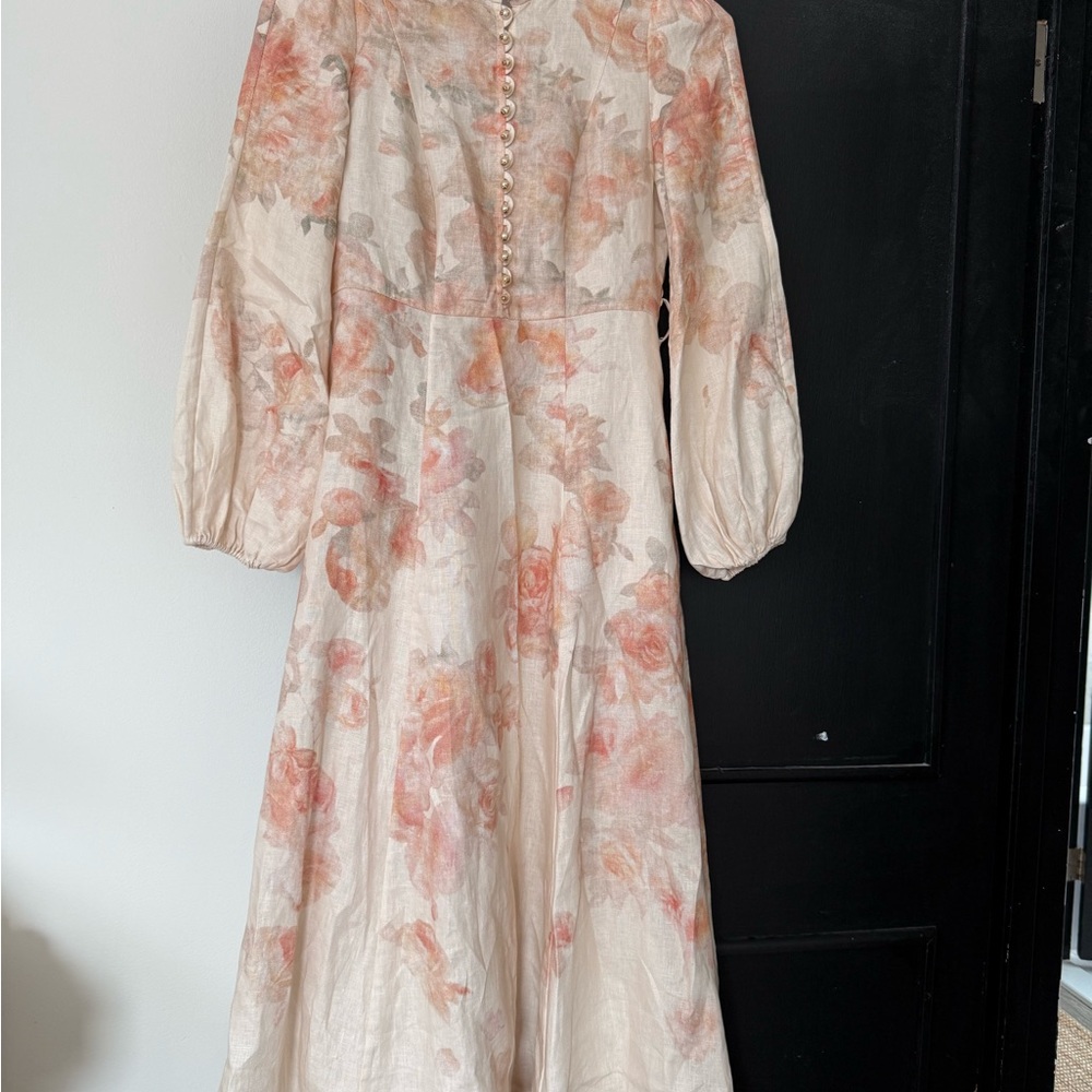 Zimmermann Floral Long Sleeve Dress in Cream and Pink